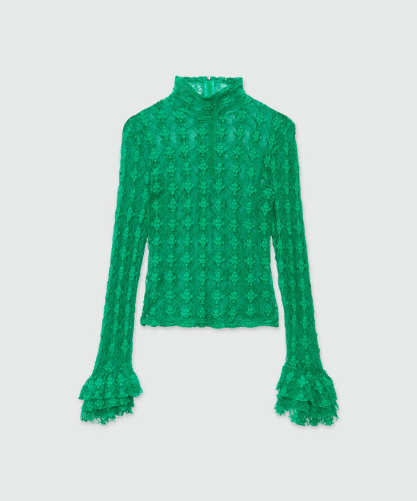 Emerald green stretch lace blouse