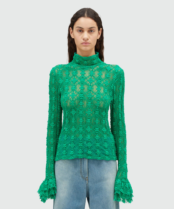 Emerald green stretch lace blouse