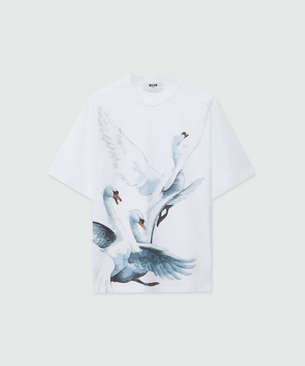 Jersey T-shirt with swans print