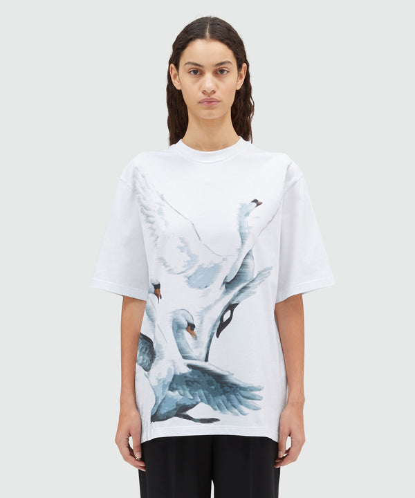 Jersey T-shirt with swans print