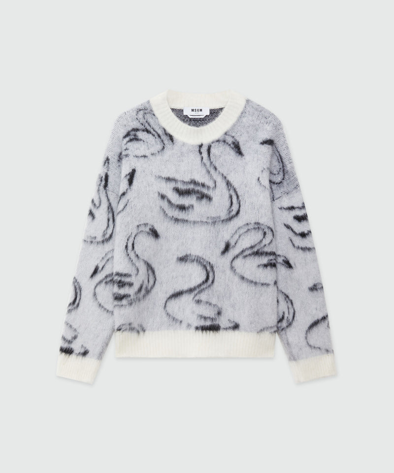 Combed wool sweater with jacquard swans WHITE Women 