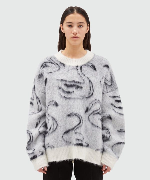 Combed wool sweater with jacquard swans