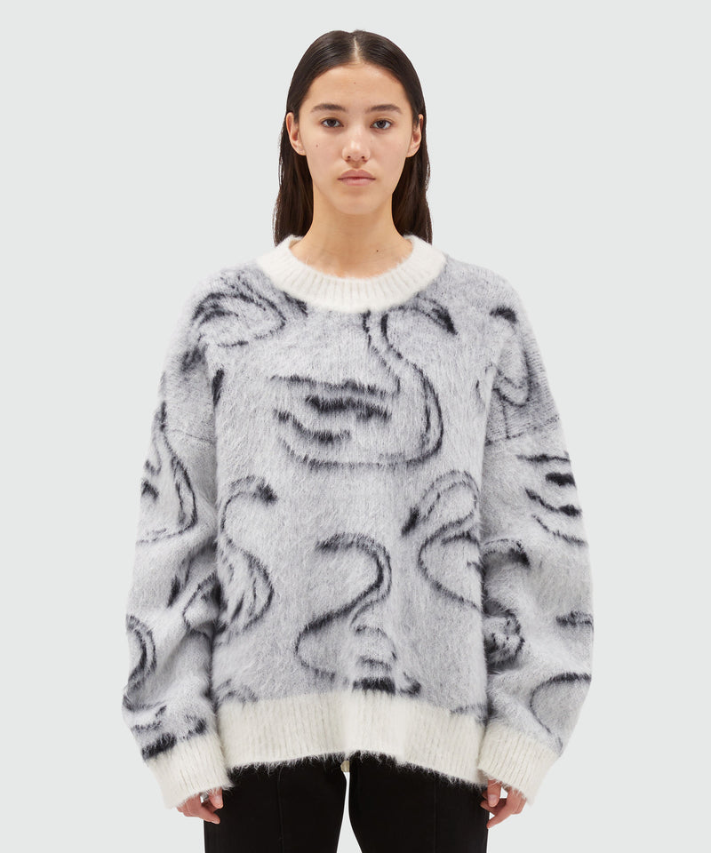 Combed wool sweater with jacquard swans WHITE Women 