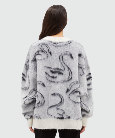 Combed wool sweater with jacquard swans