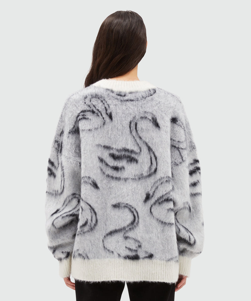 Combed wool sweater with jacquard swans WHITE Women 