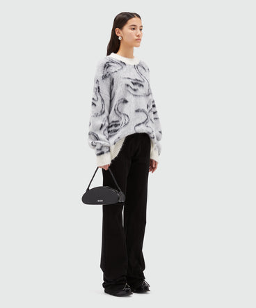 Combed wool sweater with jacquard swans