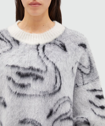 Combed wool sweater with jacquard swans