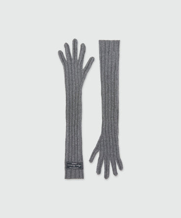 Grey blue ribbed woolen gloves