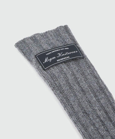 Grey blue ribbed woolen gloves