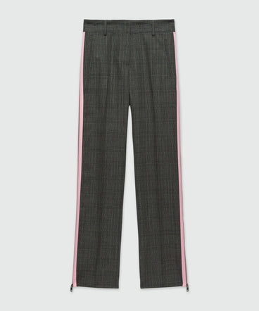 Prince of Wales wool trousers with pink zip