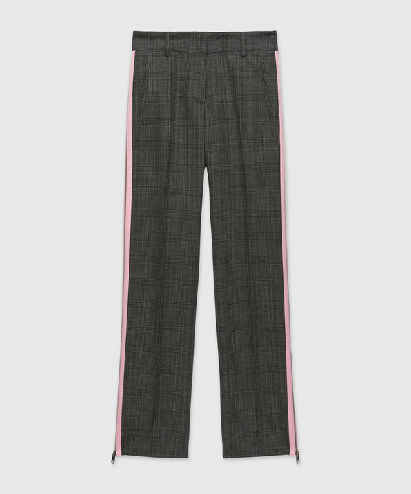 Prince of Wales wool trousers with pink zip