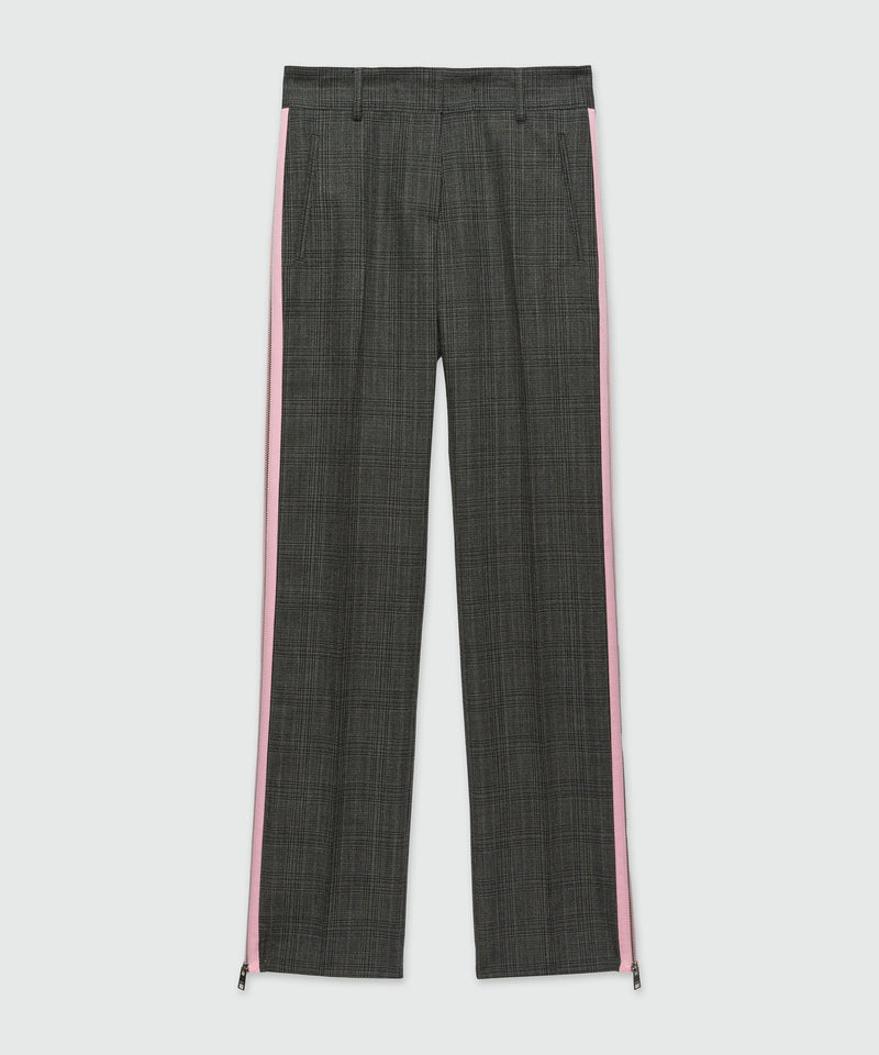 Prince of Wales wool trousers with pink zip GREY Women 