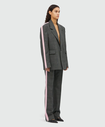 Prince of Wales wool trousers with pink zip