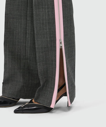 Prince of Wales wool trousers with pink zip