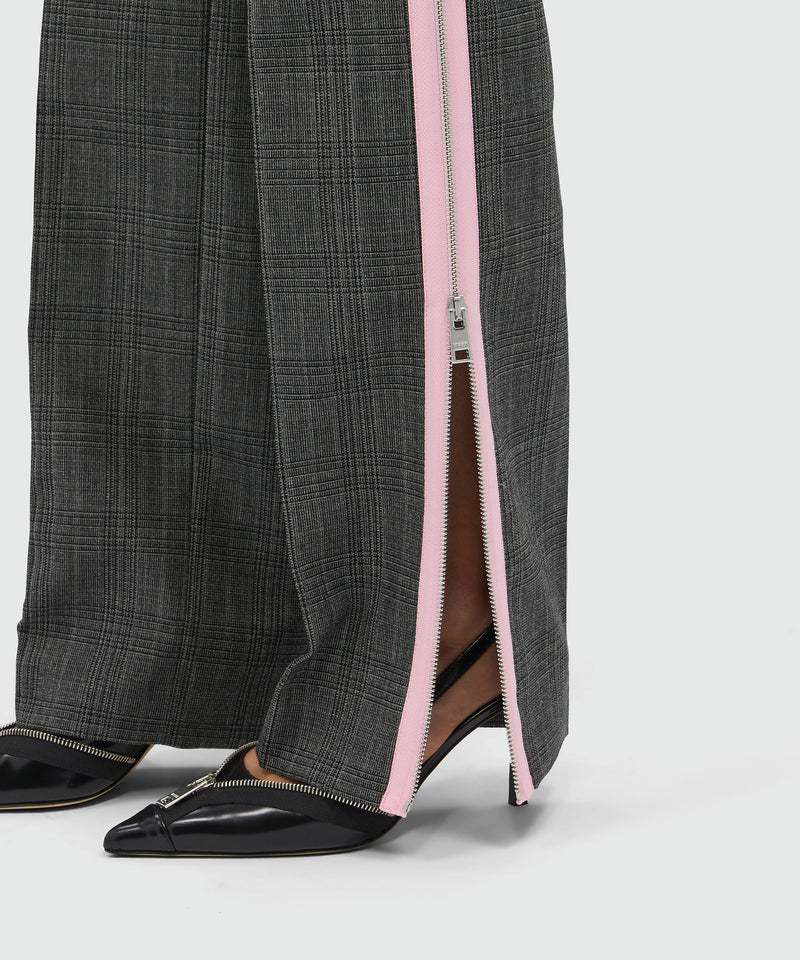 Prince of Wales wool trousers with pink zip GREY Women 