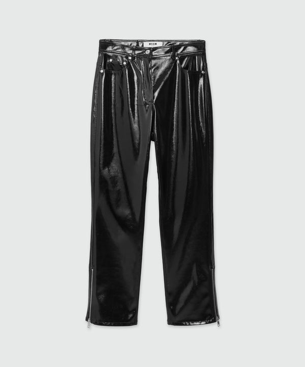 Petent leather pants with bottom zipper