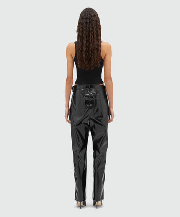 Petent leather pants with bottom zipper