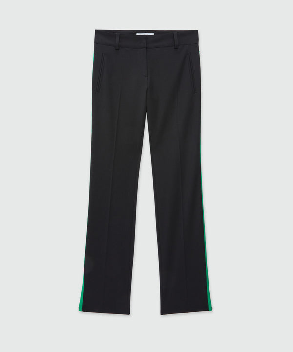 Black blended wool pants with green zippers