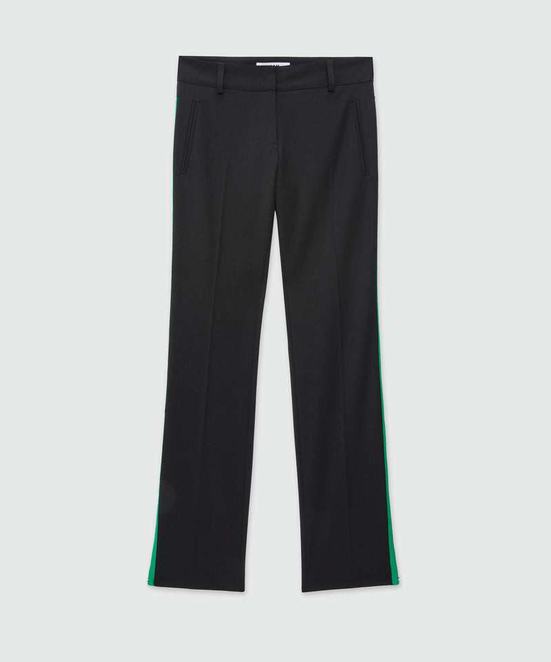 Black blended wool pants with green zippers BLACK Women 