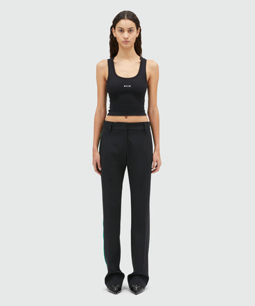 Black blended wool pants with green zippers