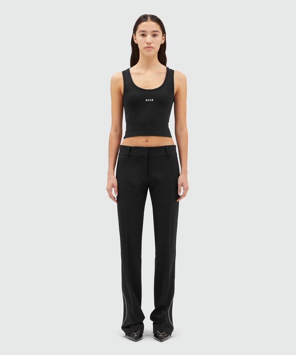 Black blended wool pants with zipper