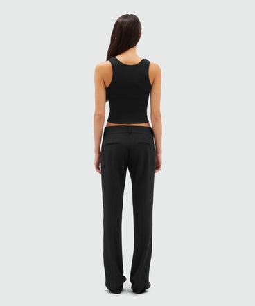 Black blended wool pants with zipper