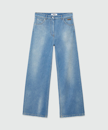 Pre-washed wide leg denim pants