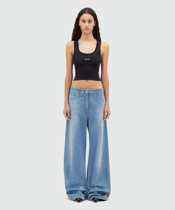 Pre-washed wide leg denim pants