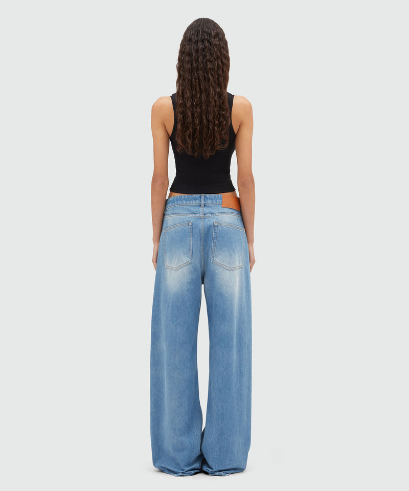 Pre-washed wide leg denim pants LIGHT BLUE Women 