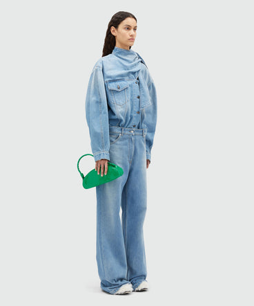 Pre-washed wide leg denim pants