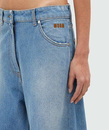 Pre-washed wide leg denim pants