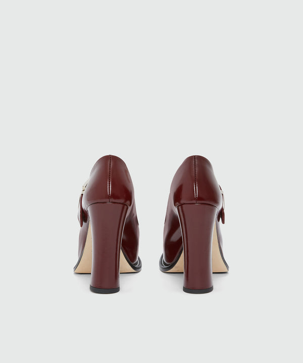 Burgundy patent leather Mary Janes with platform