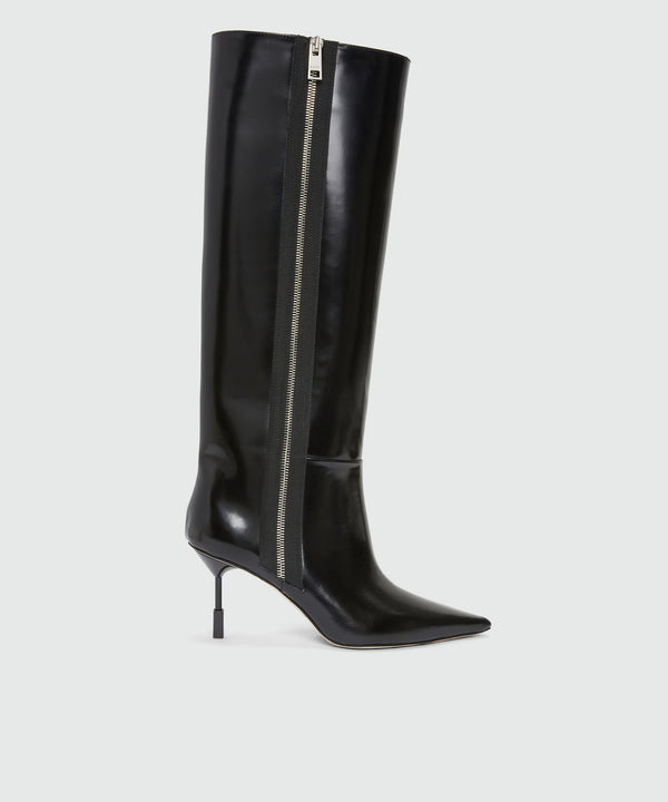 Black patent leather boots with "MSGM Iconic" heel