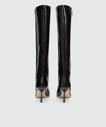 Black patent leather boots with "MSGM Iconic" heel