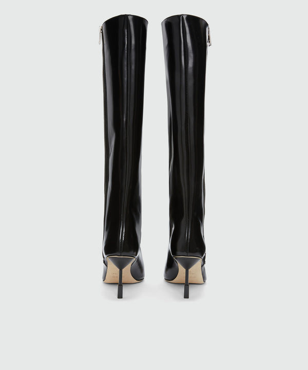 Black patent leather boots with "MSGM Iconic" heel