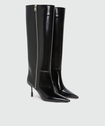 Black patent leather boots with "MSGM Iconic" heel