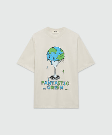 Organic cotton "Fantastic Green Burro Studio" beige T-shirt