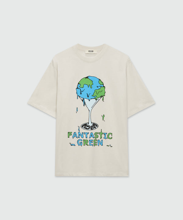 T-Shirt "Fantastic Green Burro Studio" in cotone organico beige