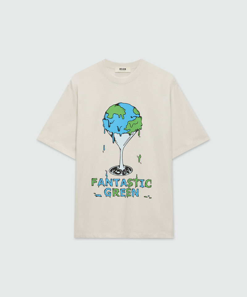 T-Shirt "Fantastic Green Burro Studio" in cotone organico beige GHIACCIO Unisex 