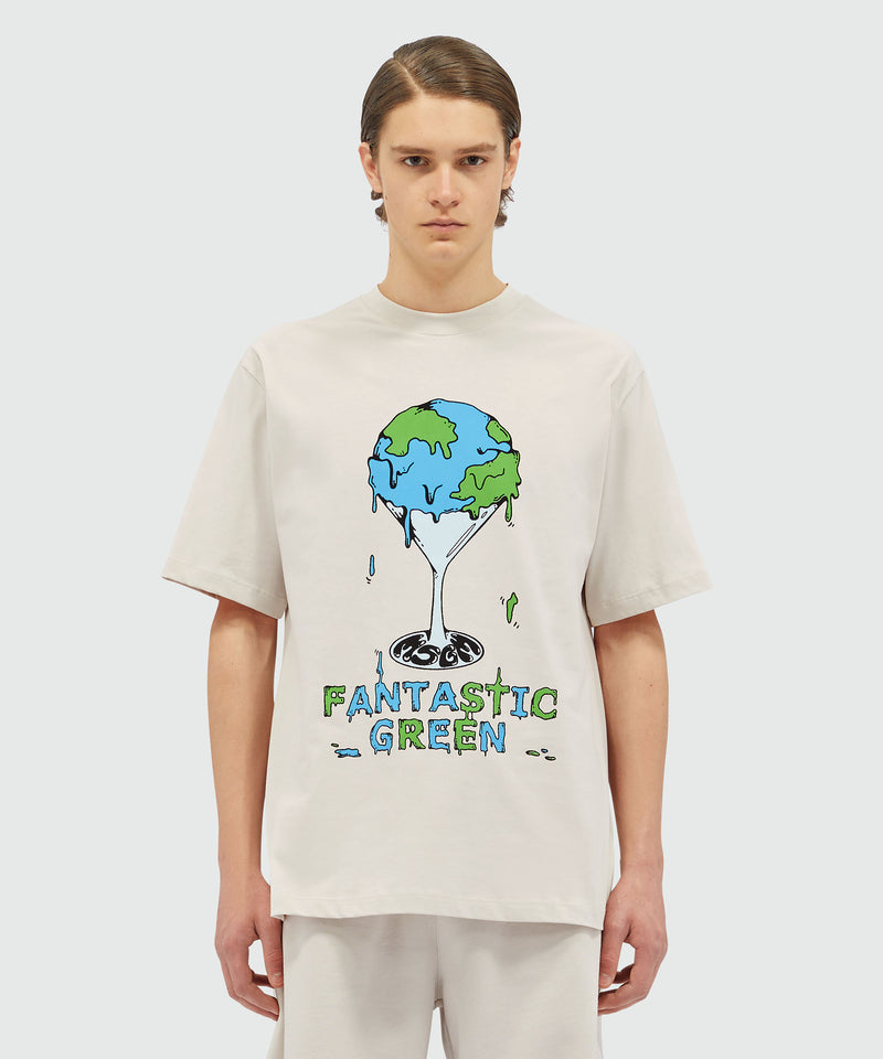 T-Shirt "Fantastic Green Burro Studio" in cotone organico beige GHIACCIO Unisex 