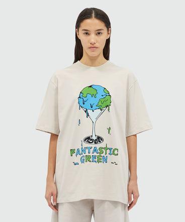 Organic cotton "Fantastic Green Burro Studio" beige T-shirt