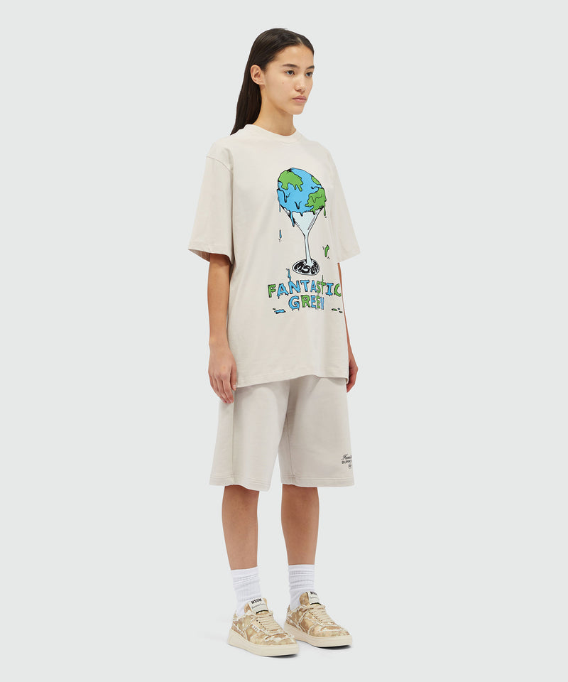 T-Shirt "Fantastic Green Burro Studio" in cotone organico beige GHIACCIO Unisex 