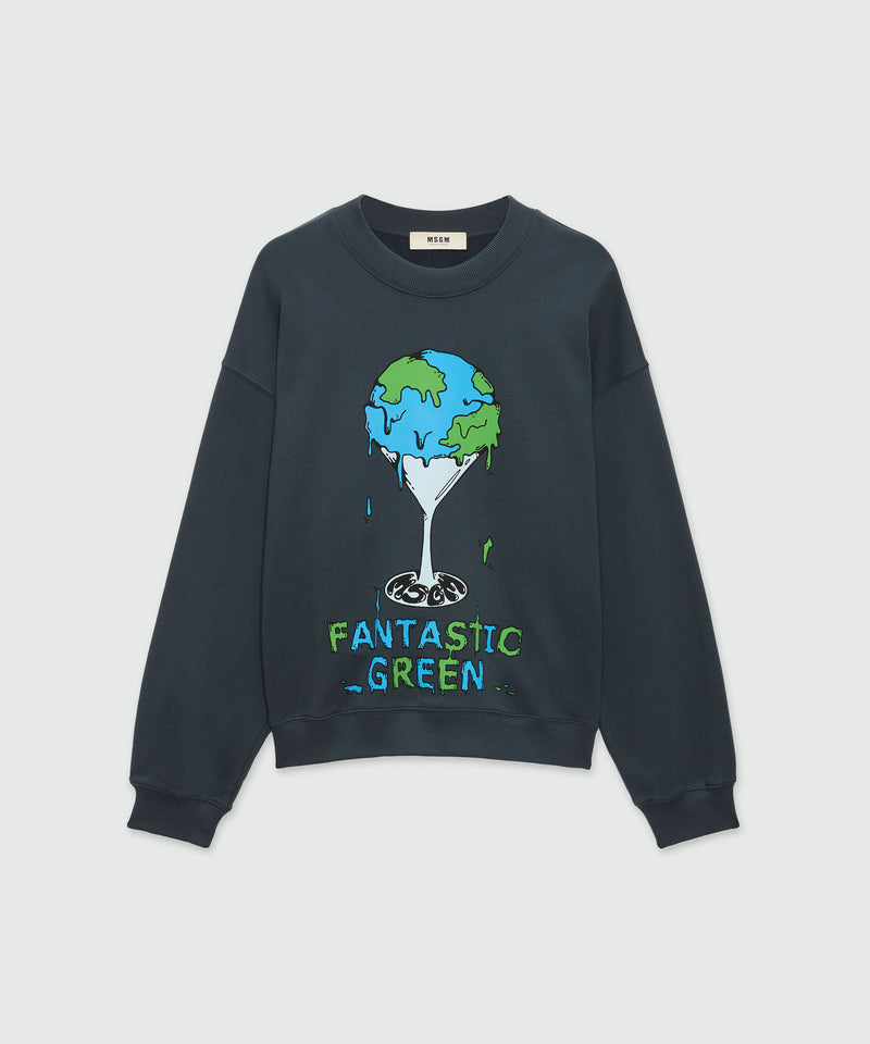 Organic cotton "Fantastic Green Burro Studio" navy blue sweatshirt DARK GREY Unisex 