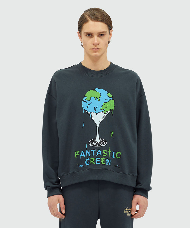 Organic cotton "Fantastic Green Burro Studio" navy blue sweatshirt DARK GREY Unisex 