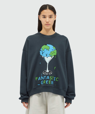 Organic cotton "Fantastic Green Burro Studio" navy blue sweatshirt