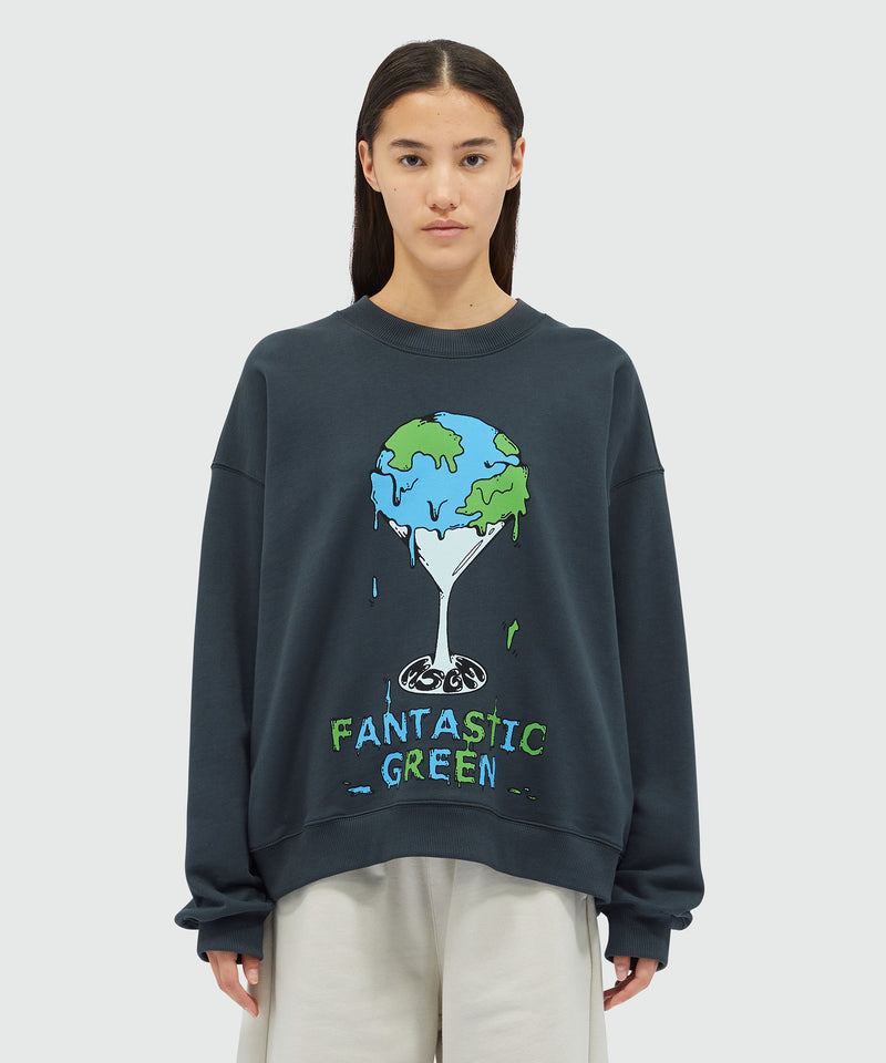 Organic cotton "Fantastic Green Burro Studio" navy blue sweatshirt DARK GREY Unisex 