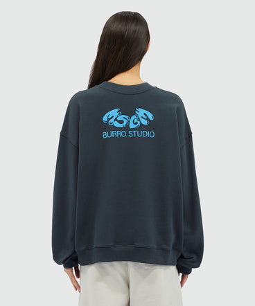 Organic cotton "Fantastic Green Burro Studio" navy blue sweatshirt