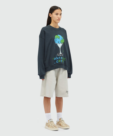 Organic cotton "Fantastic Green Burro Studio" navy blue sweatshirt