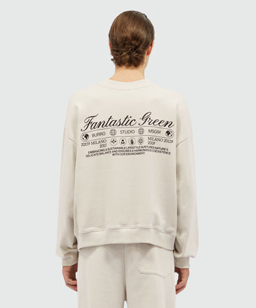 Organic cotton "Fantastic Green Burro Studio" beige sweatshirt