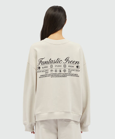 Organic cotton "Fantastic Green Burro Studio" beige sweatshirt